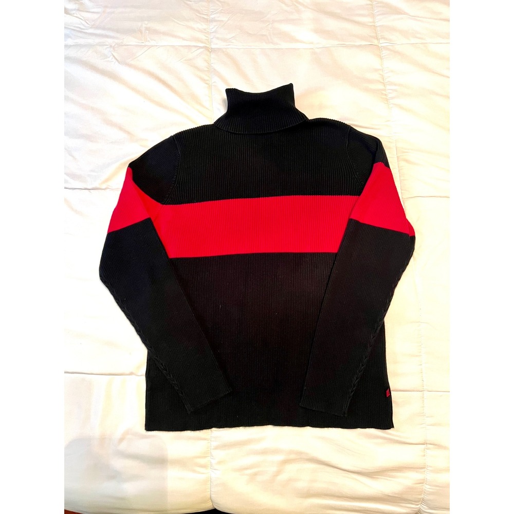 Lauren Ralph Lauren Women's Black Red Colorblock Ribbed Turtleneck Sweater-Large